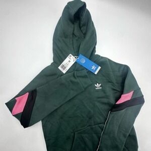 Adidas Kids Green Pink Black White Stripe Hoodie Sweatshirt Size M